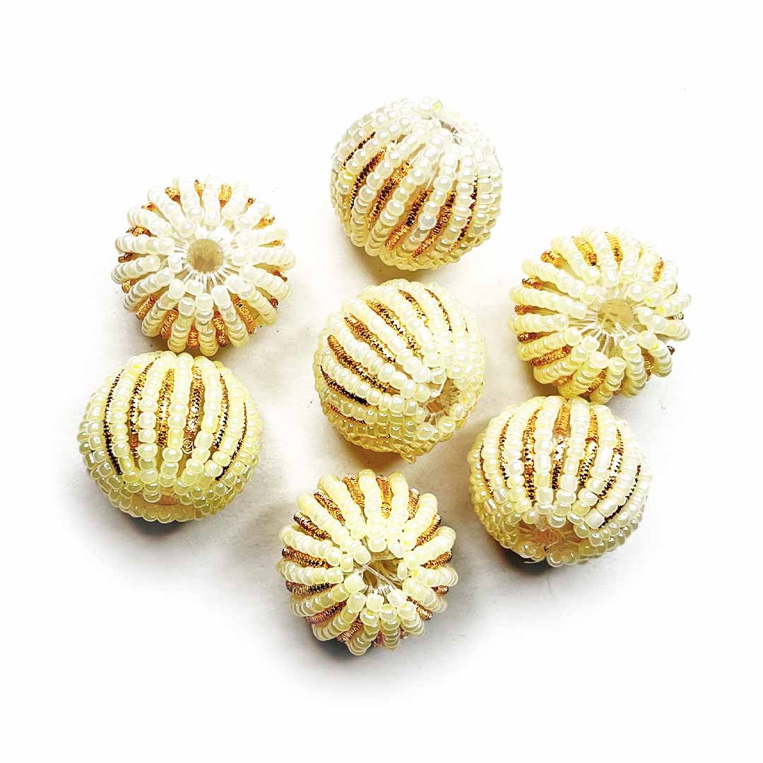 Adikala Craft Store | Art Craft | Colllection | Projects | Art | Jewellery Making | White Seed Bead & Golden Nakshi Beads Pack Of 10 | White Seed Beads | Golden Nakshi Beads