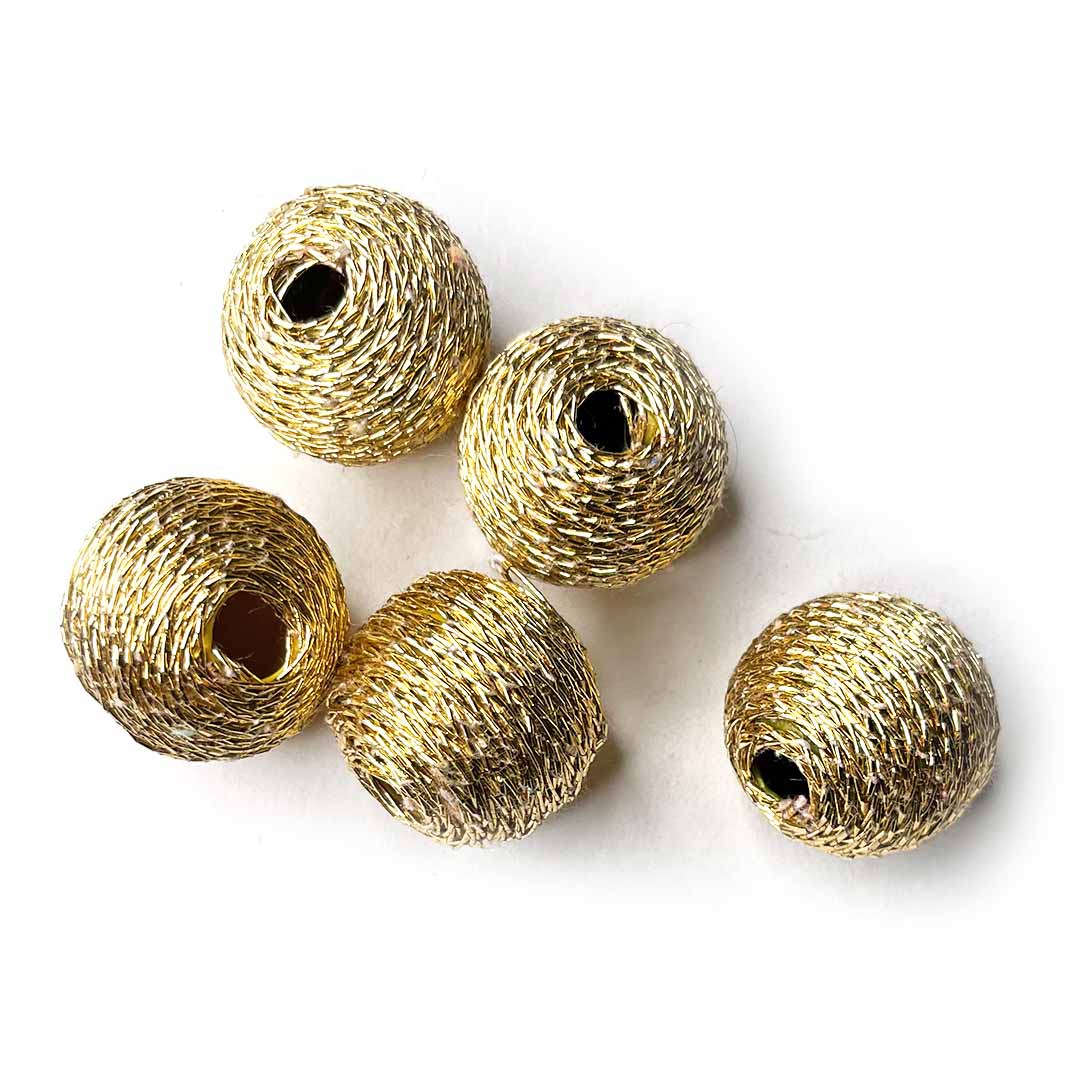 Big Size Golden Zari Round Beads Pack Of 20