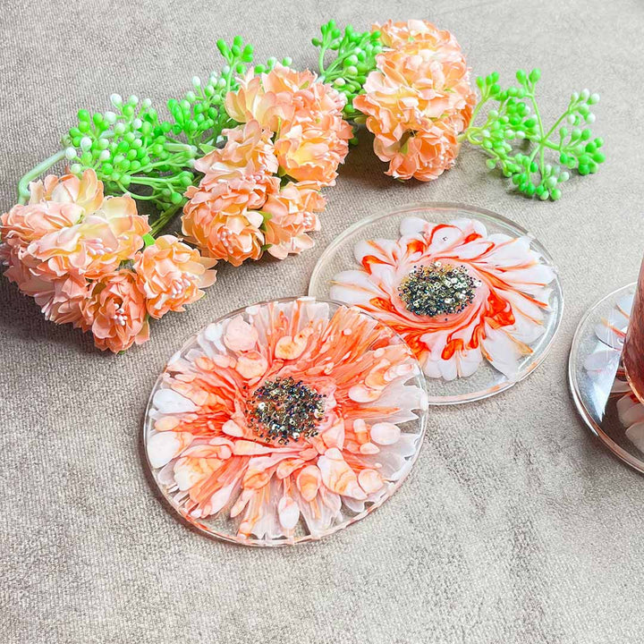 Orange & White Resin Coasters Set of 2 | Orange Resin Design | White Resin Design | Resin coaster | Adikala Craft Store | Art Craft | Craft | Decoration | Home Deacor | Resin Art | Resin