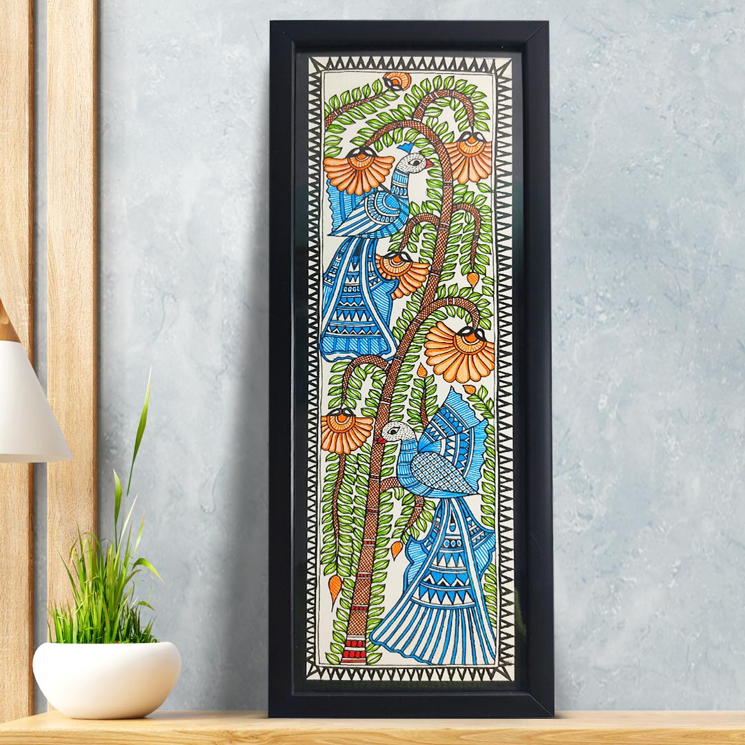 Madhubani Painting With Peacock And Flowers | Peacock Madhubani Painting | Flowers Madhubani Paintings |  Adikala Craft Store | Craft | Art Craft | Painting | Tree of Life | Decoration  | Wall Painting | Wall Art | Wall Design | Design