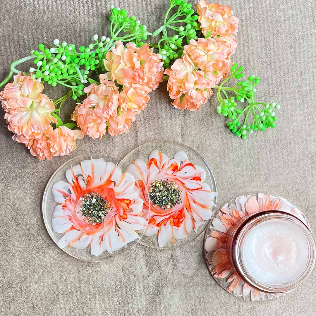 Orange & White Resin Coasters Set of 2 | Orange Resin Design | White Resin Design | Resin coaster | Adikala Craft Store | Art Craft | Craft | Decoration | Home Deacor | Resin Art | Resin