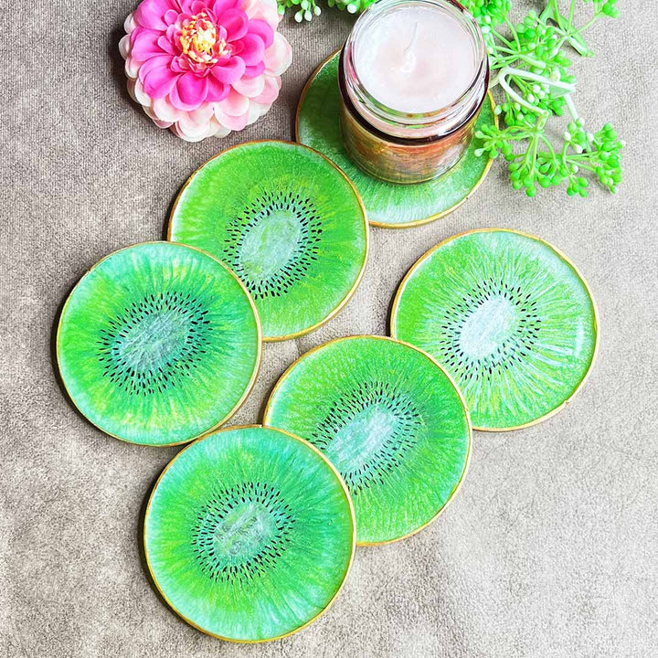 Kiwi Resin Coaster Set of 2 | Kivi Resin | Kivi Rasin Coaster | Resin Coaster Set of 2 | Adikala Craft Store | Art Craft | Craft | Decoration | Home Deacor | Resin Art | Resin