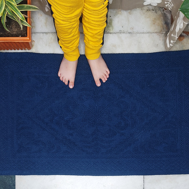 Dark Blue Woven Beaded Style Rug