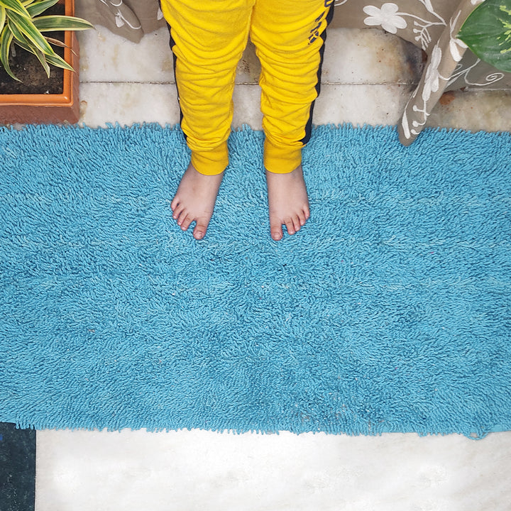 Sky Blue Rectangle Twisted soft cord floor mat