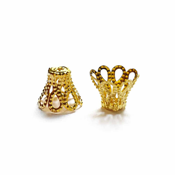 Cylindrical Flower Golden Beads Cap Set Of 20