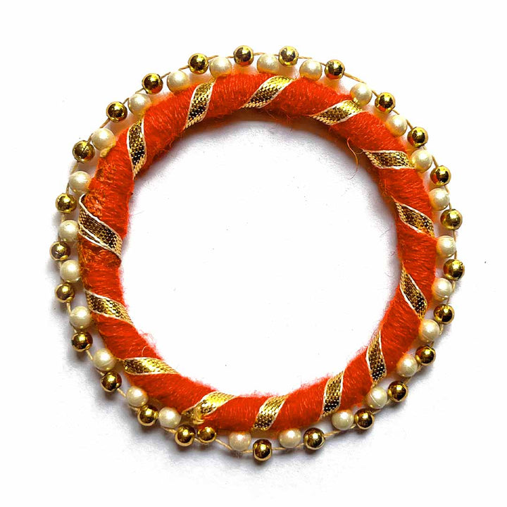 Orange Color Gota & Beads Ring Set Of 10