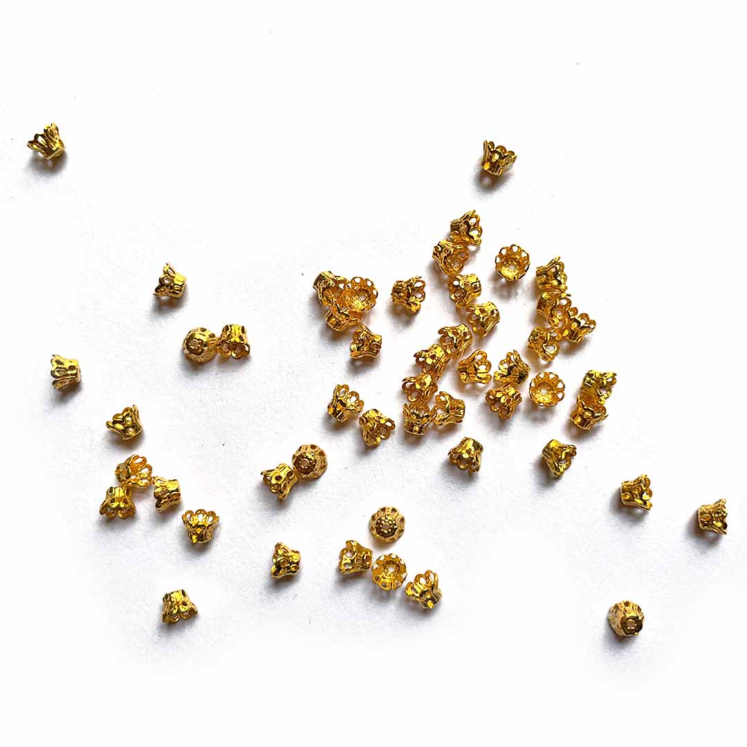 Golden Acrylic Beads Cap Pack Of 25 | Golden Acrylic Beads Cap | Adikala Craft Store | Art Craft | Colllection | Projects | Art | Jewellery Making