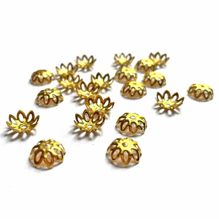 Round Flower Golden Beads Cap Pack Of 25