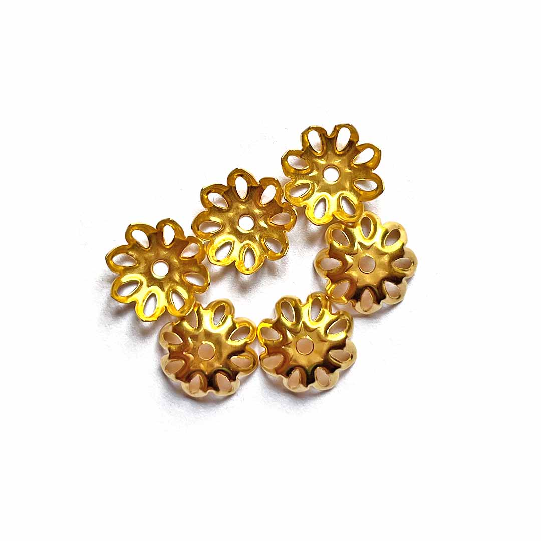 Round Flower Golden Beads Cap Pack Of 25