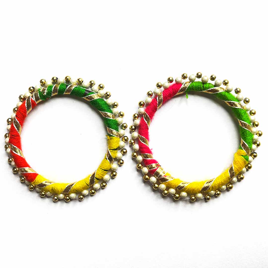 Multicolored Gota & Beads Ring Set Of 10