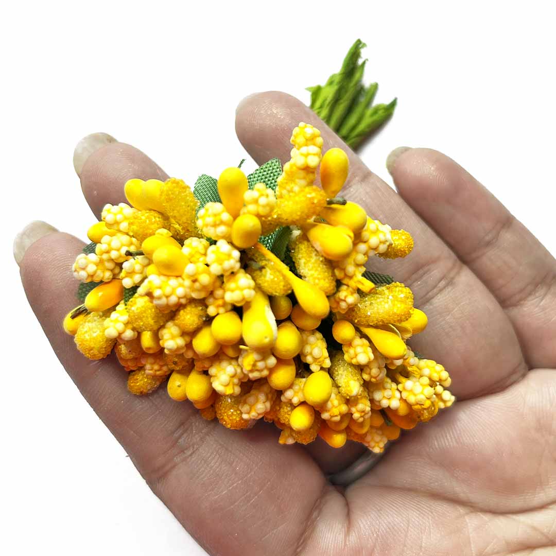 Yellow Pink Artificial Pollen Flower Set Of 4 Bunch | Adikala | Pollen | Artificial Pollen Flower | Yellow pink 