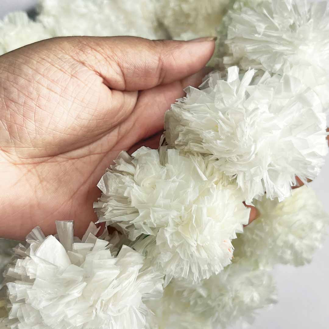 White Color Artificial Marigold Mala Set Of 2 | Marigold Flower | Adikala Craft Store | Art Craft