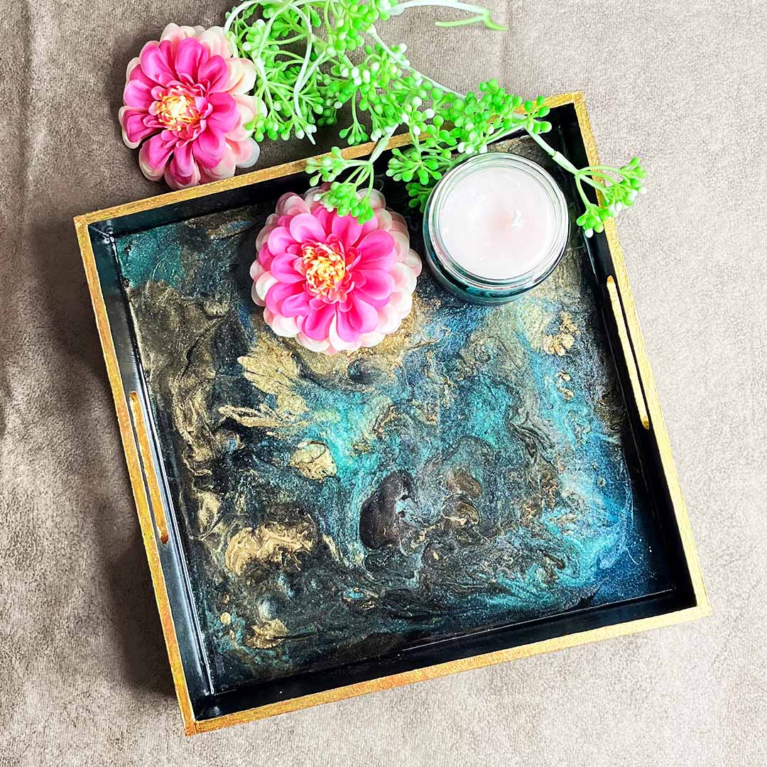 Galaxy Design Resin Tray | Design Tray | Tray | Galaxy Tray | Galaxy Resin Desin | Adikala Craft Store | Art Craft | Craft | Decoration | Home Deacor | Resin Art | Resin