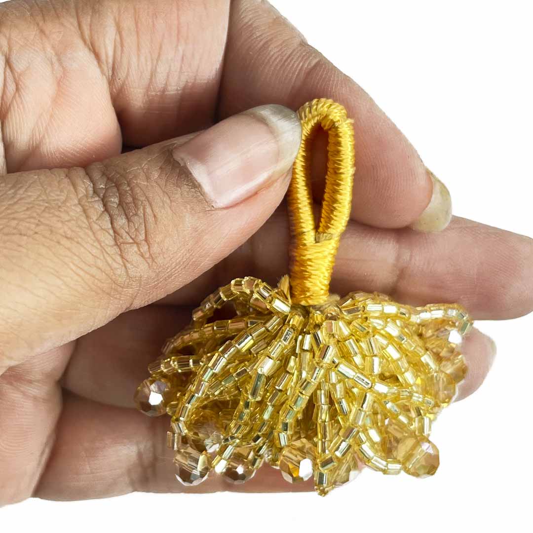 Golden Color Crystal Beads | Katdana Ruffled Tassels Set Of 2 | Tassels | Katdana 