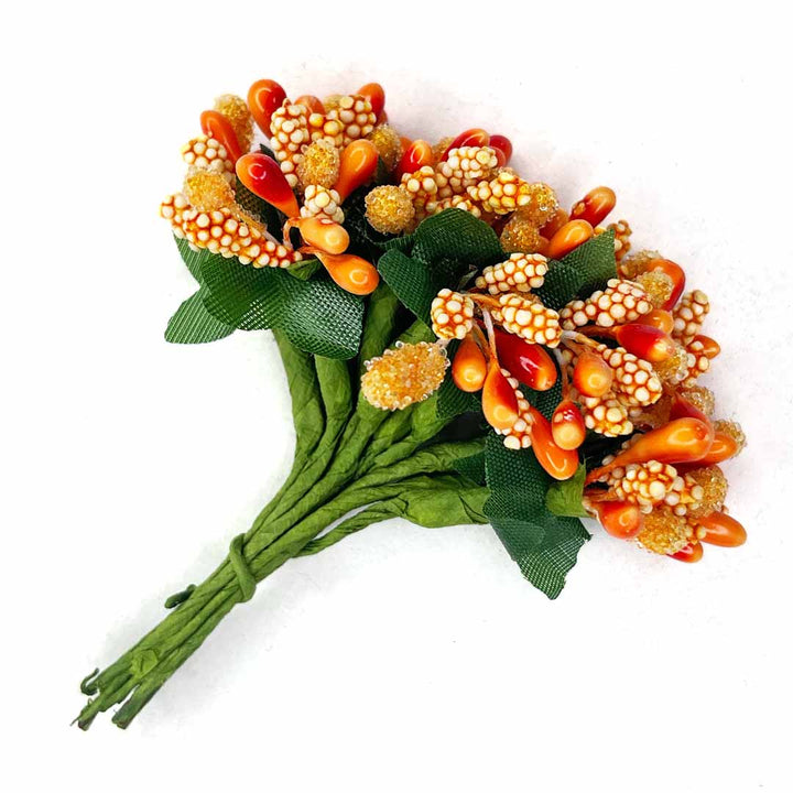 Orange Artificial Pollen Flower Set Of 4 Bunch | Artificial Pollen Flower | Pollen Flower | Collection | Adikala | Orange Pollen