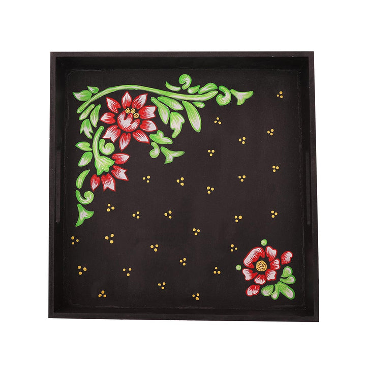 Black Square Tray With Floral Design