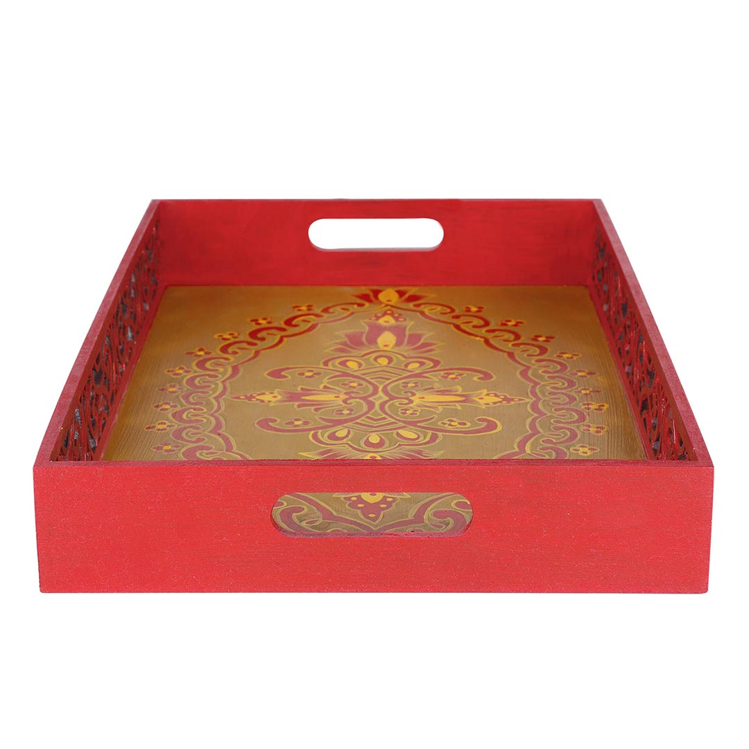 Golden And Maroon Traditional Art Tray