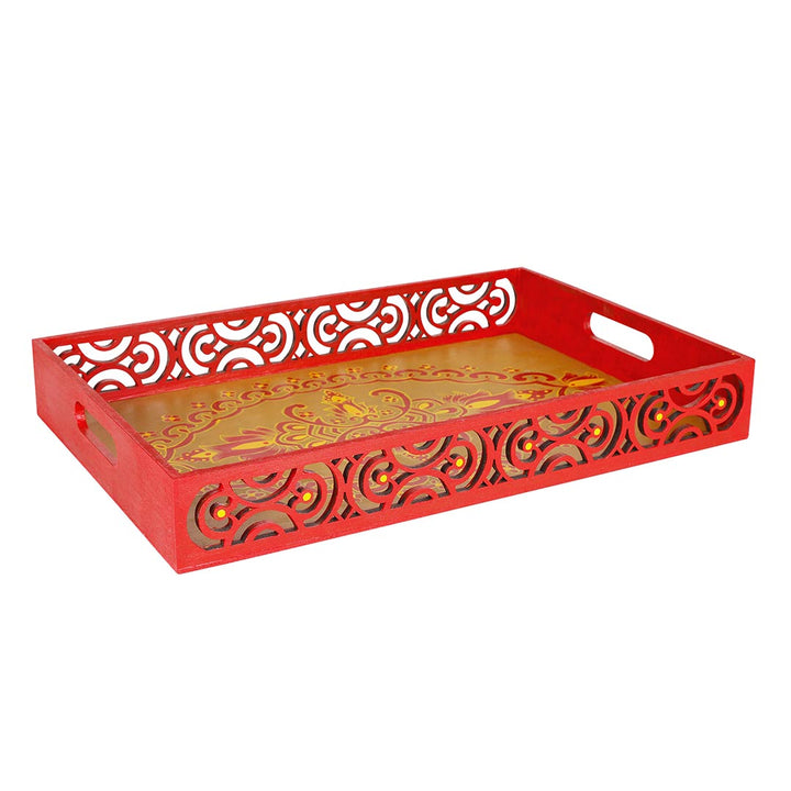 Golden And Maroon Traditional Art Tray