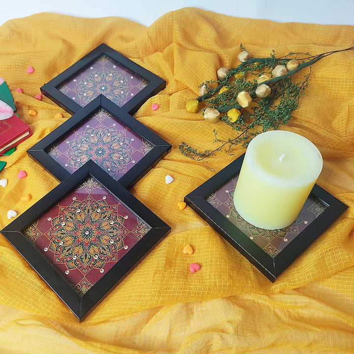 Maroon & Golden Mandala Coaster Set Of 4