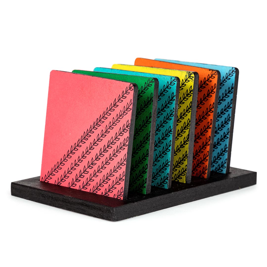 Colorful Hand Crafted Tea Coasters With Stand