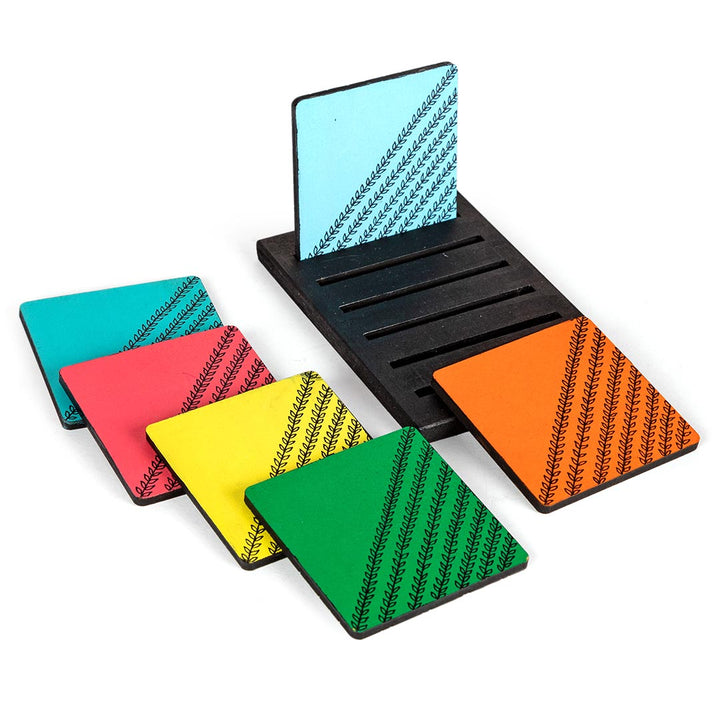 Colorful Hand Crafted Tea Coasters With Stand