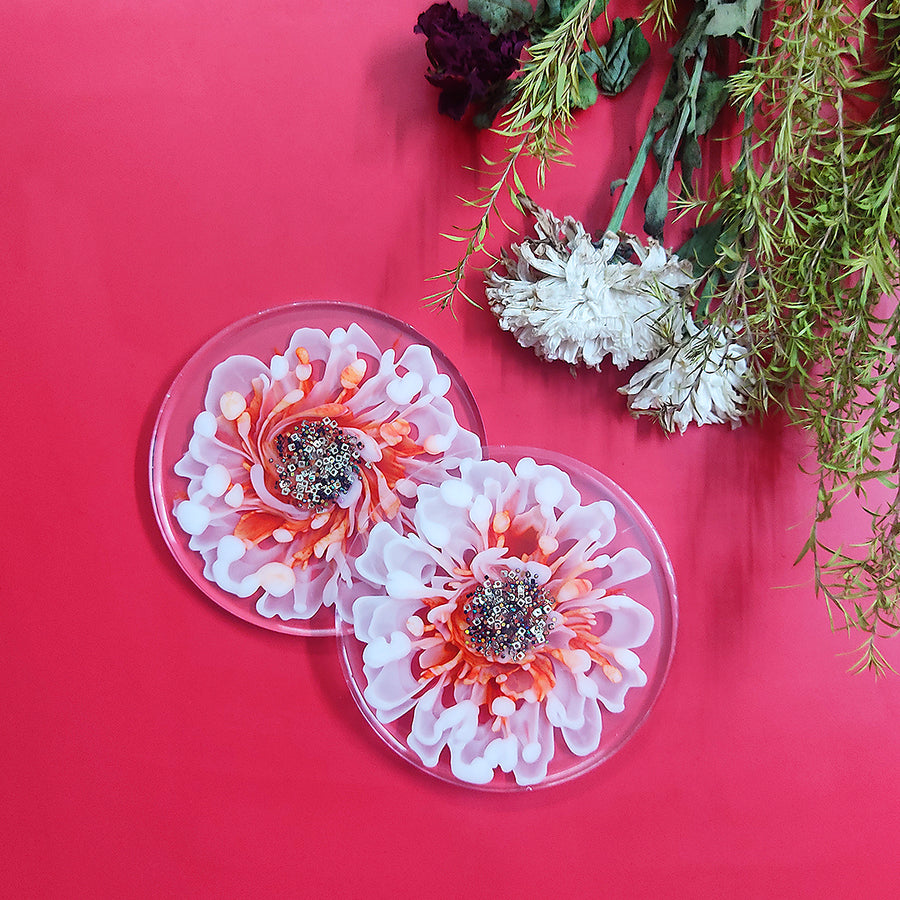 Floral Design Resin Coaster Set Of 2 | Floral Design | Floral Resin Coaster Design | Coaster Set of 2 | Adikala Craft Store | Art Craft | Craft | Decoration | Home Deacor | Resin Art | Resin