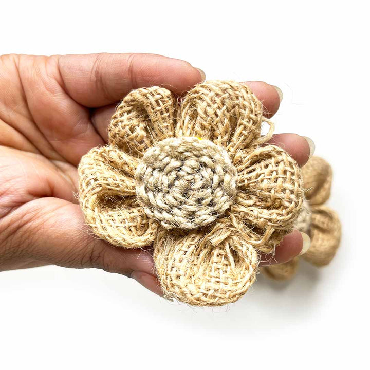 Beige Color Jute Flower Set Of 10 | Adikala Craft Store | Craft Store | Art Craft | Decoration | Festivals | Adikala | Shadi Decoration | Traditional Art | Dress Making | DIY | Jawellry Making Material