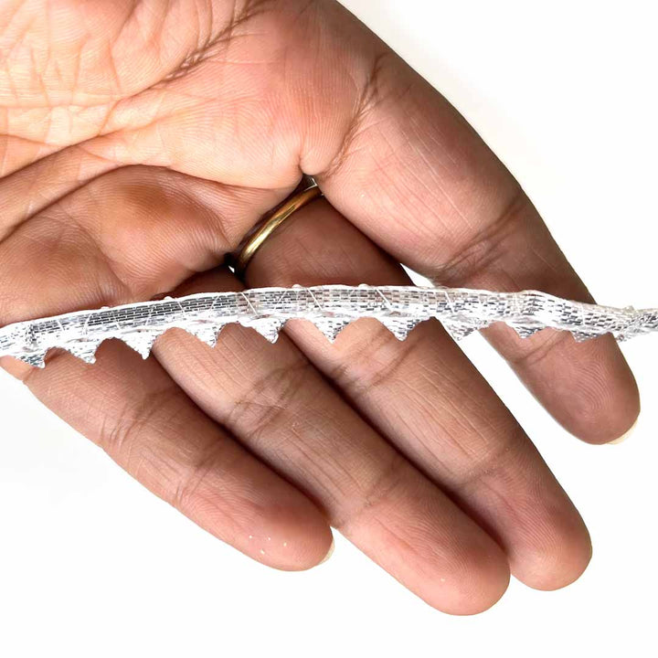 Silver Color Gota Samosa Lace - ( 9mtr ) | Silver Color Gota Samosa Lace | Gota Samosa | Adikala Craft Store | Art Craft | Decoration | Laces Collection | Border Collection | Craft Making