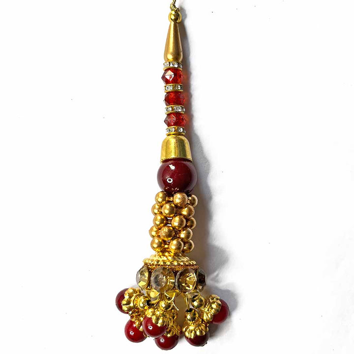 Maroon Color Glass Beads | Jarkan Work | Beads | Cones With Latkan | Latkan Hanging Tassels | Set Of 2 | Zari | Art Craft | Decoration Craft | indian Home | Decoration | Project Making | online Art | Design | Beautiful | Adikala | Adikala Craft Store