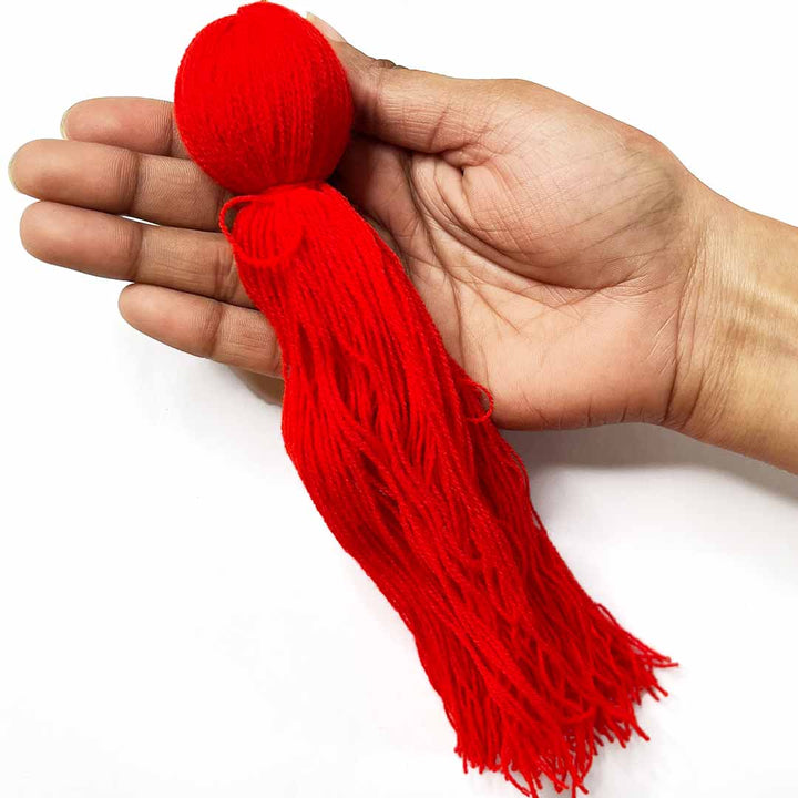 8 Inches Red Color Woolen Tassels Pack Of 5