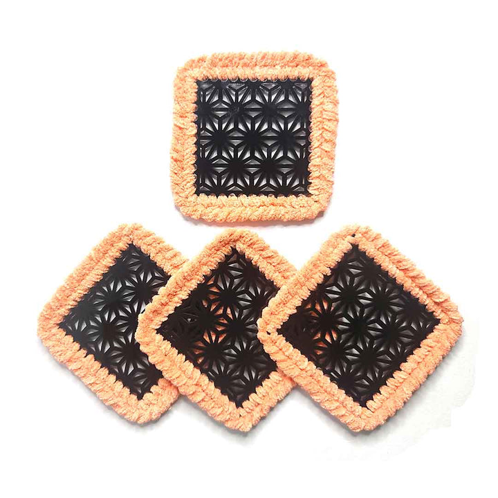 Peach Soft Yarn Hand Weaved Square Acrylic Coaster Set Of 4