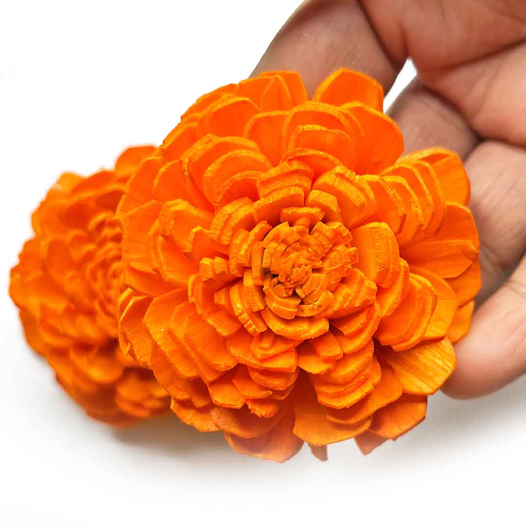 Orange Sola Wood Flower Pack of 10 | Sola Wood | Wood Flower Pack | Adikala Craft Store | Flowers | Adikala Craft Store | Craft Store | Art Craft | Decoration | Festivals | Adikala | Shadi Decoration   | Wedding Decoration  | wooden Color Flower | Artificial Flower