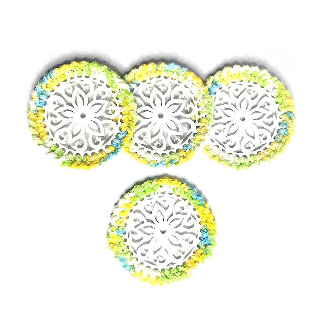 Multicolour Soft Yarn Hand Weaved Acrylic Coaster Set of 4