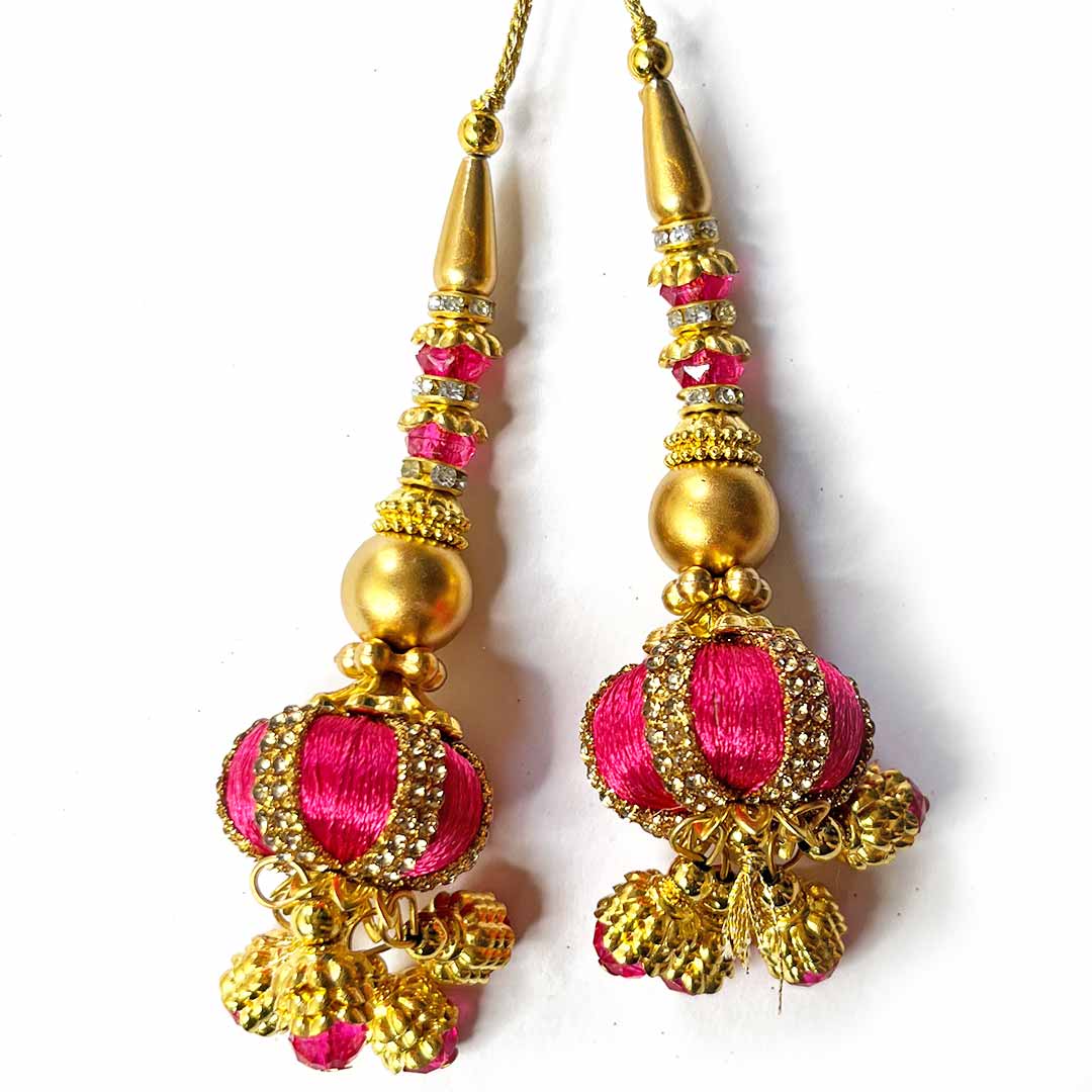 Rani Pink Silk Thread Ethnic Work Latkan Hanging Set Of 2