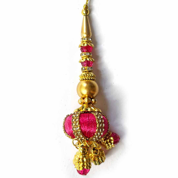 Rani Pink Silk Thread Ethnic Work Latkan Hanging Set Of 2