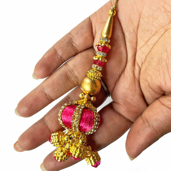 Rani Pink Silk Thread Ethnic Work Latkan Hanging Set Of 2