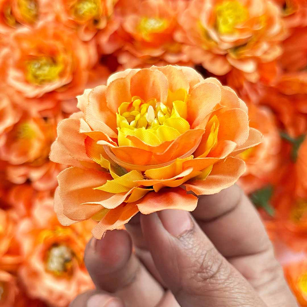 Orange Color Peony Flower | Head Artificial Pack Of 20 | Artificial Flower | Flower Bunch | Art Craft | Decoration Craft | indian Home | Decoration | Project Making | online Art | Design | Beautiful | Adikala | Adikala Craft Store