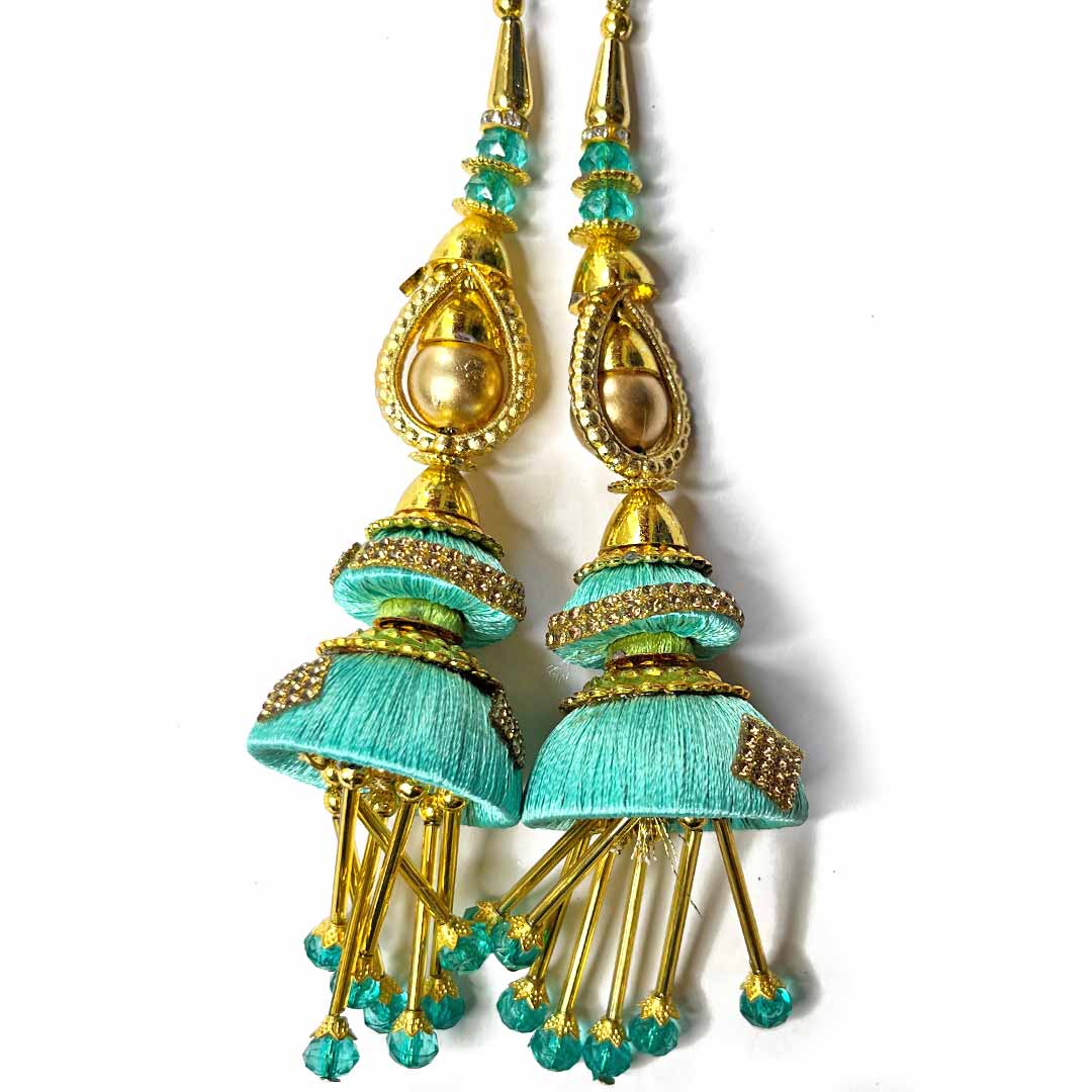 Sea Green Silk Thread Cone | cone With Glass Pipe | pipe Ethenic Work | latkan | hanging Set of 2 | Ethenic Work | Art Craft | Decoration Craft | indian Home | Decoration | Project Making | online Art | Design | Beautiful | Adikala | Adikala Craft Store