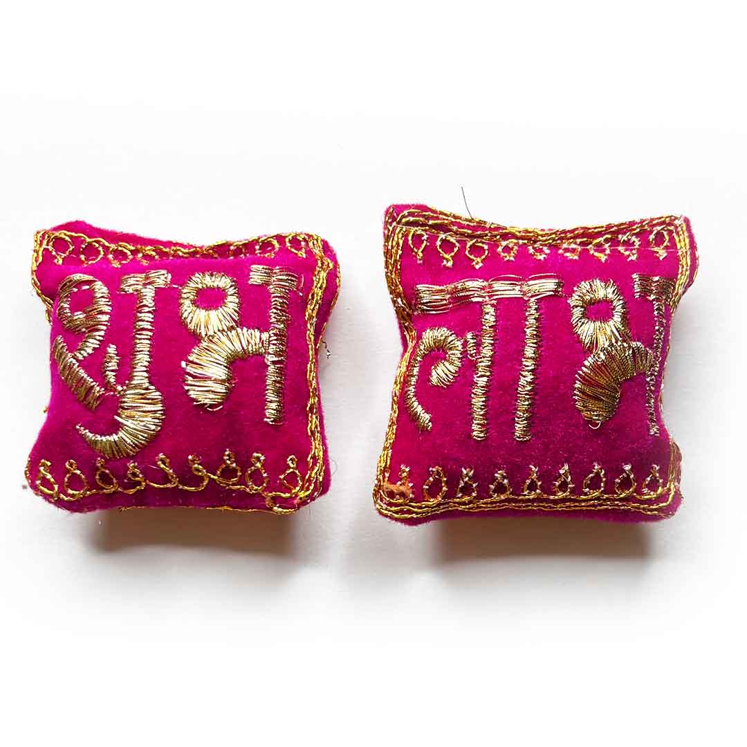 Velvet Pink Color Shubh Labh Pair Cushions