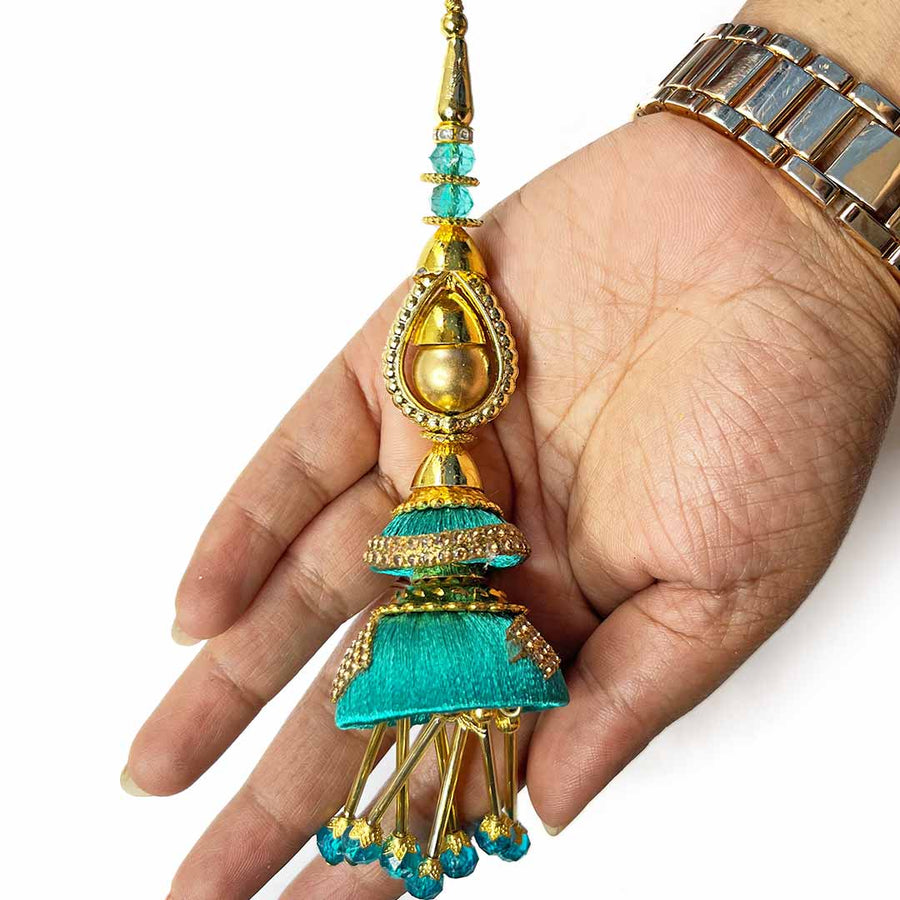 Teal Green Silk Thread Cone | cone With Glass Pipe | pipe Ethenic Work | latkan | hanging Set of 2 | Ethenic Work | Art Craft | Decoration Craft | indian Home | Decoration | Project Making | online Art | Design | Beautiful | Adikala | Adikala Craft Stor