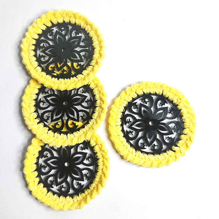 Yellow Soft Yarn Hand Weaved Acrylic Coaster Set of 4