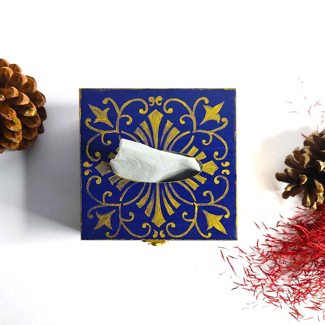 Blue & Golden Hand-Painted Tissue Box