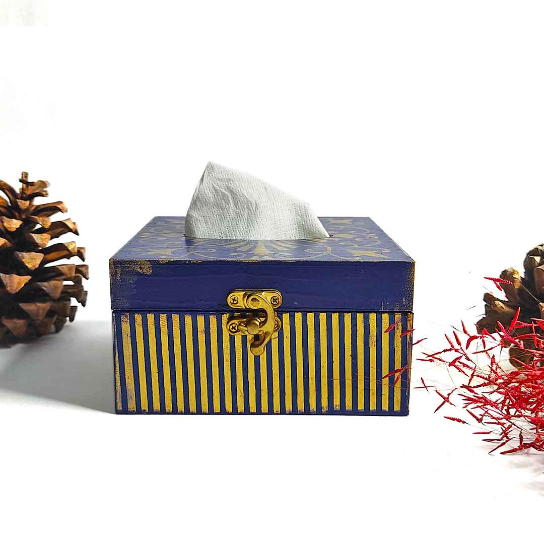 Blue & Golden Hand-Painted Tissue Box