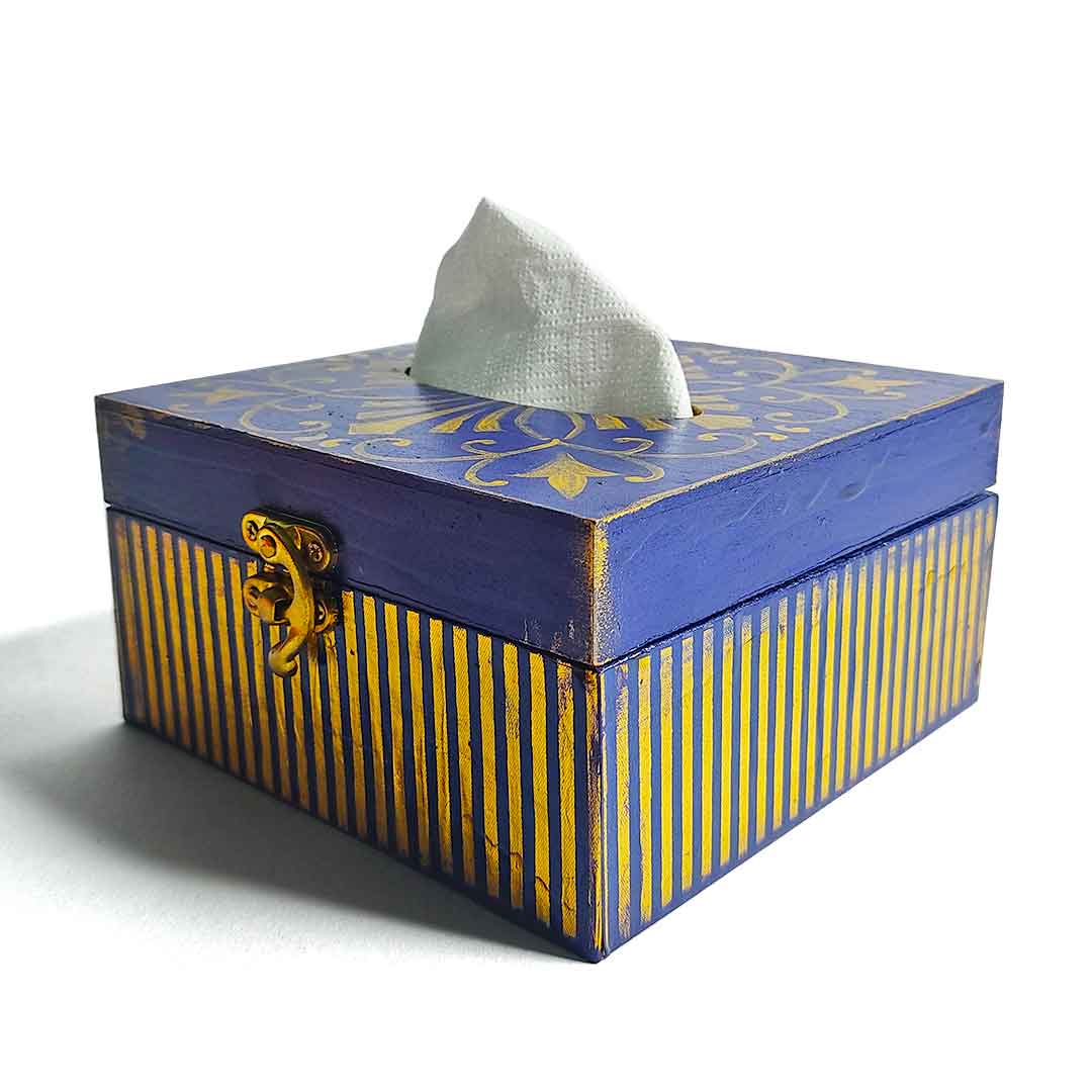 Blue & Golden Hand-Painted Tissue Box