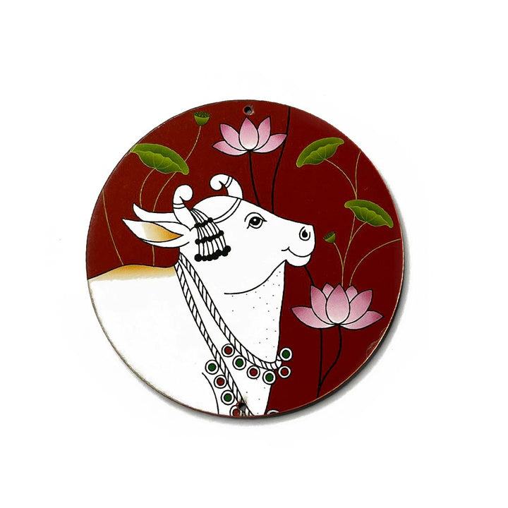 Maroon Pichwai Cow With Lotus Mdf | Maroon Pichwai Cow | Mdf cutouts | Pichwai Art | Cow With Lotus | Lotus Design Mdf | MDF Cutouts | Art Craft | Online Art | Traditional Art | Indian Culture | Adikala