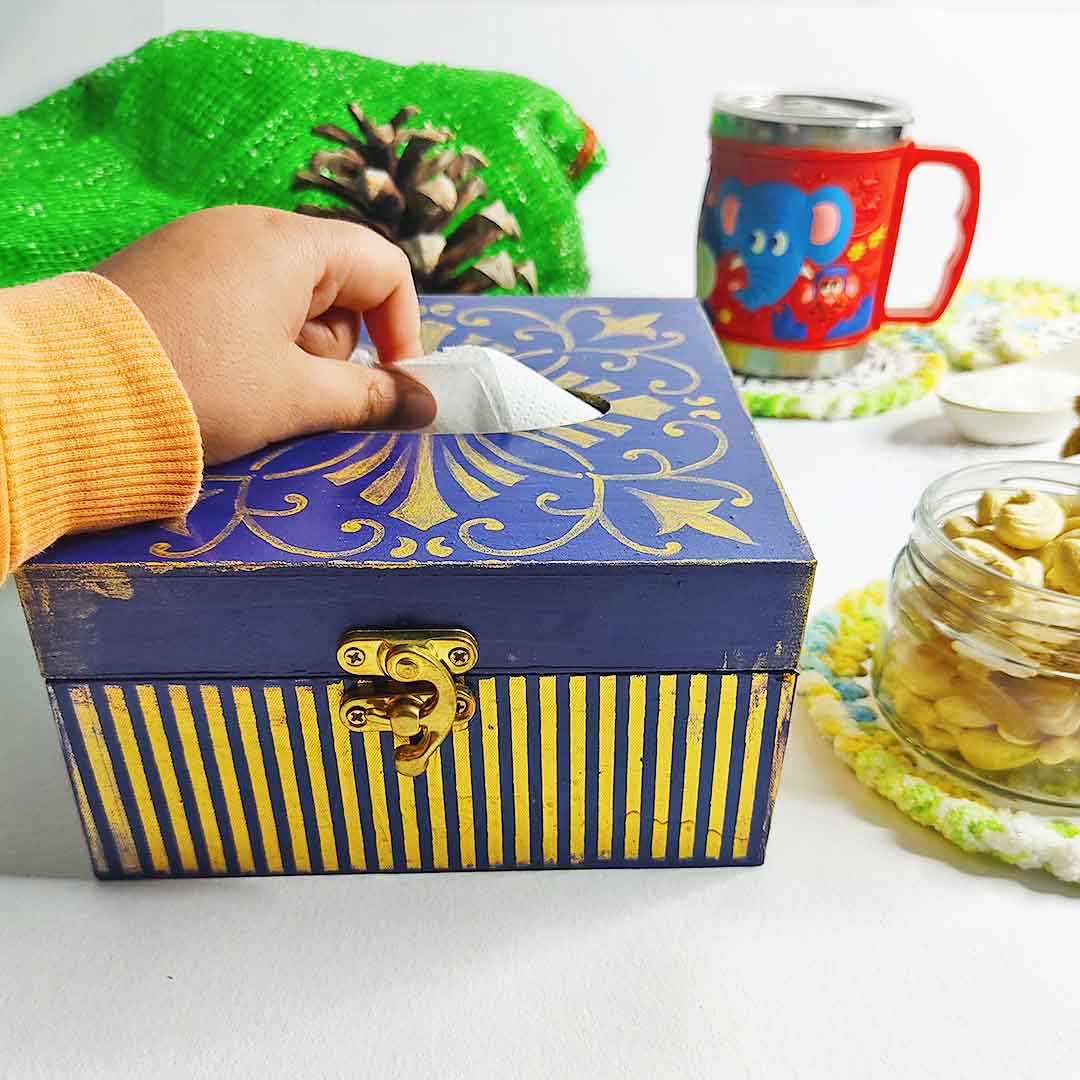 Blue & Golden Hand-Painted Tissue Box