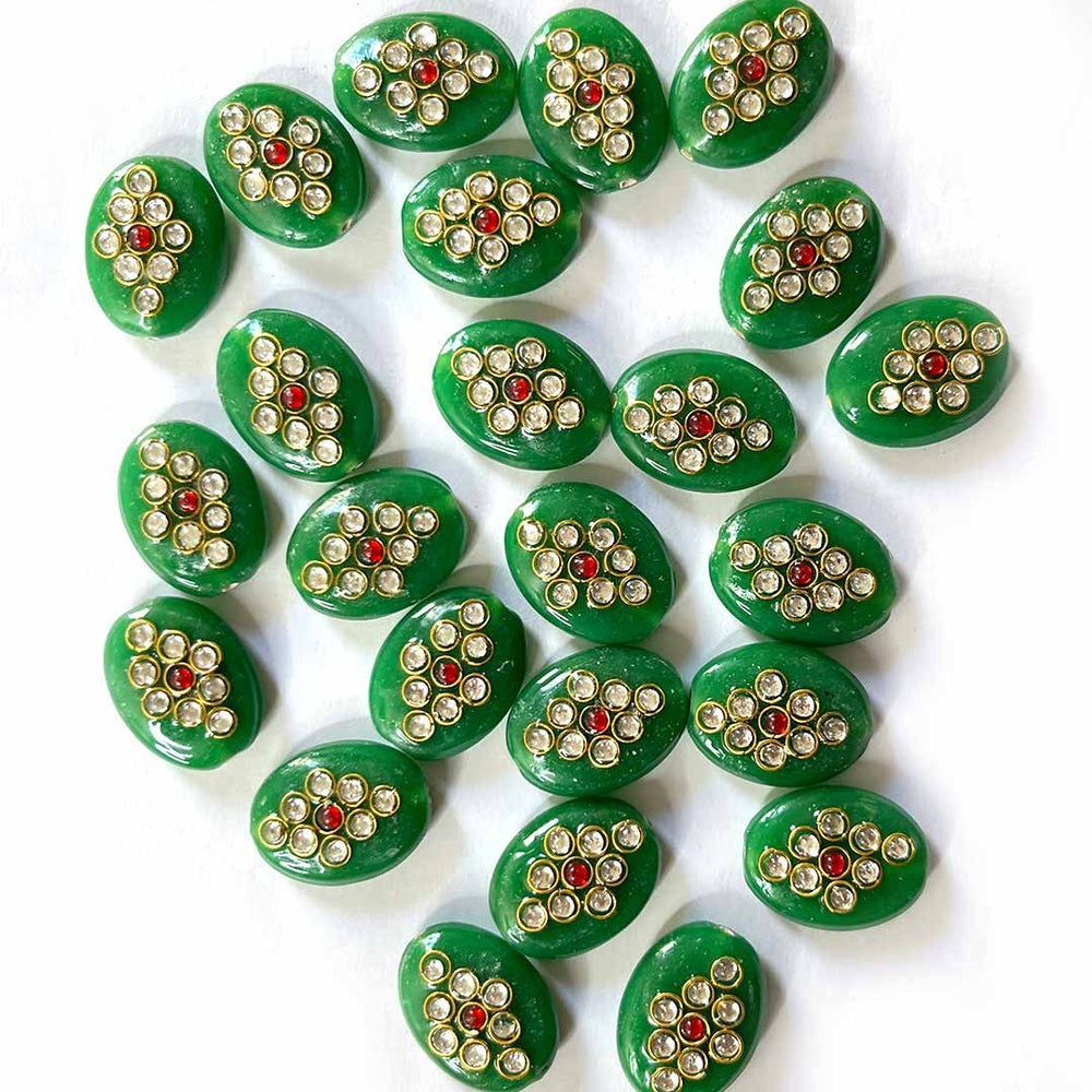 Dark Green Color Oval | Oval Shape Beads | Beads With Kundan | Kundan Work Pack Of 6 | Art Craft | Decoration Craft | indian Home | Decoration | Project Making | online Art | Design | Beautiful | Adikala | Adikala Craft Store