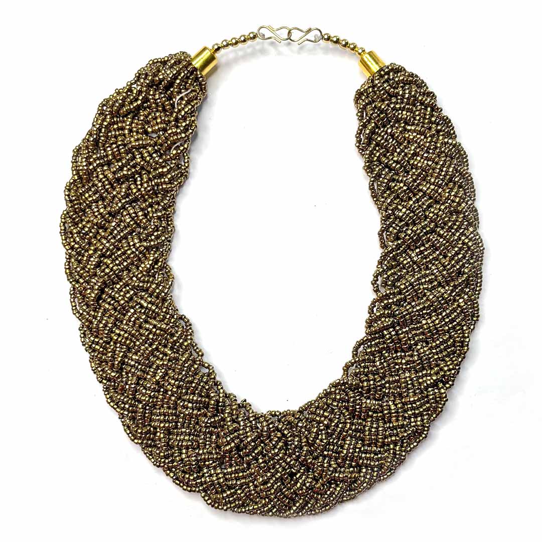 Metallic Golden Seed Beads Necklace |  Seed Beads | Beads Necklace |  Metallic Golden Seed | Necklace | Art Craft | Decoration Craft | indian Home | Decoration | Project Making | online Art  | Design | Beautiful | Adikala | Adikala Craft Store 