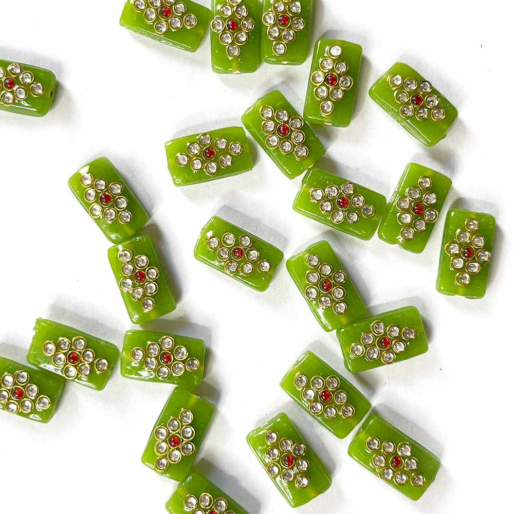 Parrot Green Color | Shape Beads | Beads With Kundan | Kundan Work Pack Of 6 | Art Craft | Decoration Craft | indian Home | Decoration | Project Making | online Art | Design | Beautiful | Adikala | Adikala Craft Store