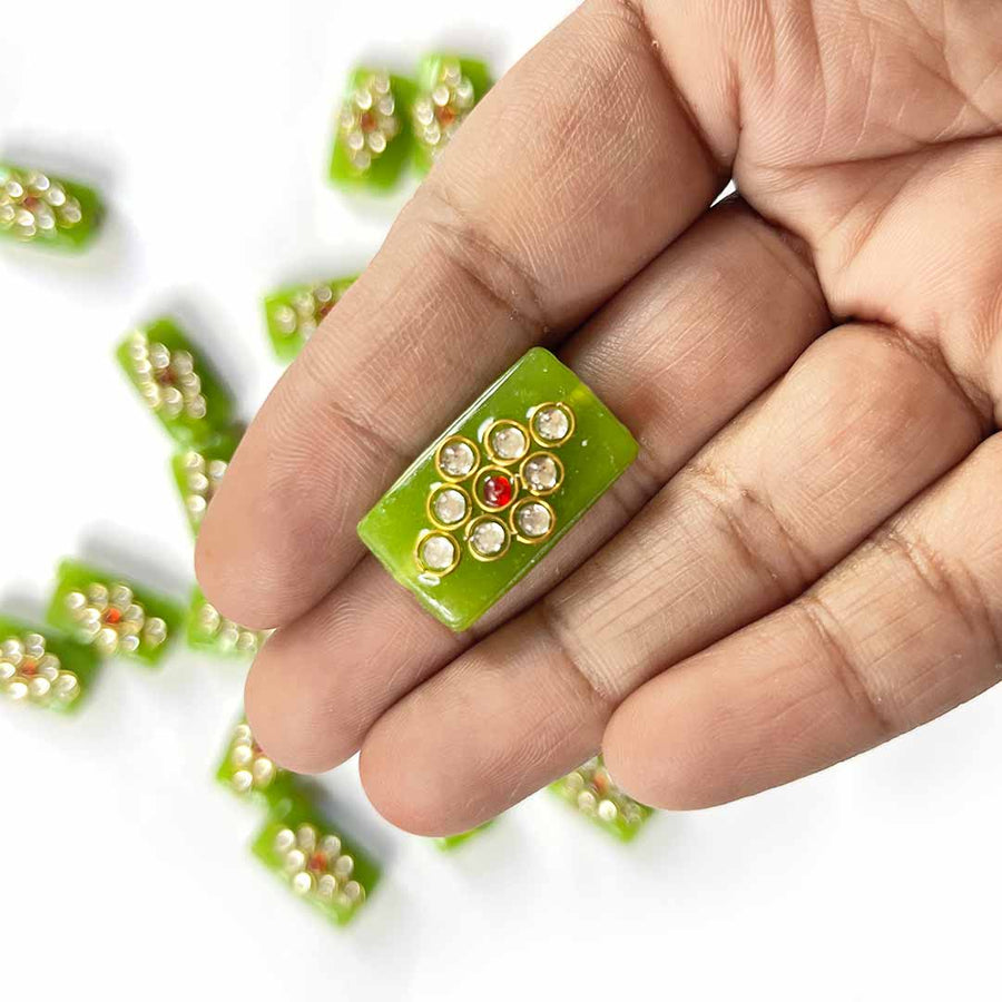 Parrot Green Color | Shape Beads | Beads With Kundan | Kundan Work Pack Of 6 | Art Craft | Decoration Craft | indian Home | Decoration | Project Making | online Art | Design | Beautiful | Adikala | Adikala Craft Store